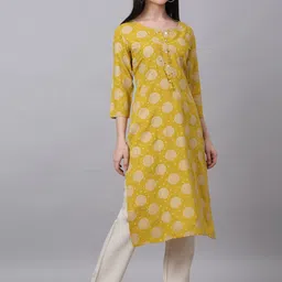 DORIYA Women Yellow Ethnic Motifs Printed Kurti with Trousers-image-14