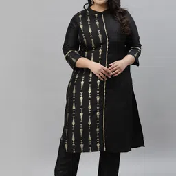 Sztori Plus Size Ethnic Motifs Printed Mandarin Collar Straight Kurta with Trousers-56