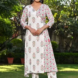 PUKHYA Ethnic Motifs Printed Angrakha Kurta With Trousers-picture-38