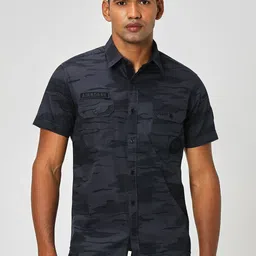 Mufti Camouflage Printed Slim Fit Opaque Cotton Casual Shirt-image-20