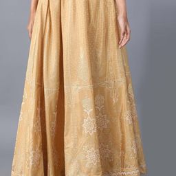 elleven Women Gold-Coloured & White Printed Flared Maxi Skirt-picture-12
