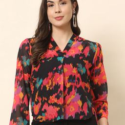 Trend Arrest Abstract Printed Puffed Sleeves Top-3