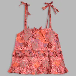 ELLE Coral Shoulder Straps Pure Cotton  Print Ruffles Top-image-55