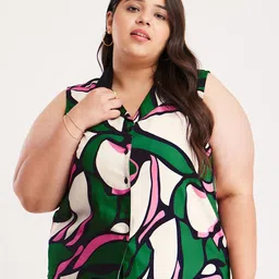 FableStreet X Abstract Print Shirt Collar Top-image-28