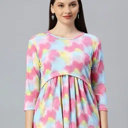 True Shape Abstract Printed Gathered or Pleated Cotton Maternity Top-picture-12