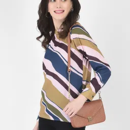 Crimsoune Club Women Beige & Blue Waves Print Top-picture-17