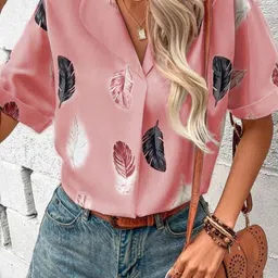 StyleCast Tropical Print Lapel Collar Top-picture-13
