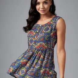 Azira Blue Ethnic Print Empire Ethnic Top-image-17