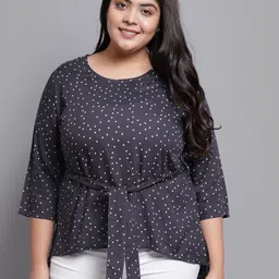 YASH GALLERY Grey Geometric Print Top-image-54