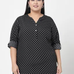 plusS Black Plus Size Polka Dots Printed Longline Top-picture-17