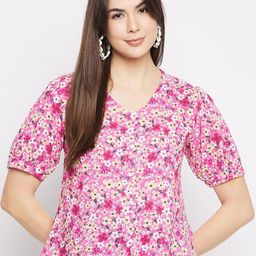 Mayra V-Neck Short Sleeves Fuchsia Floral Printed Top-image-72