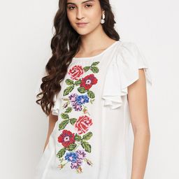 BAESD Floral Embroidered Flutter Sleeves Regular Top-image-51