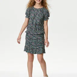Marks & Spencer Girls Floral Print Puff Sleeves Regular Top-image-80