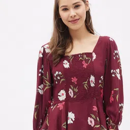 Harpa Maroon Floral Print Casual Peplum Top-image-66