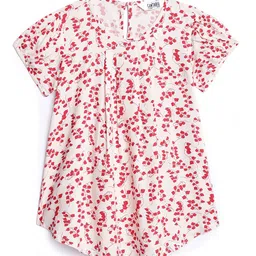 Cantabil Girls Floral Printed Puff Sleeves Regular Top-image-0