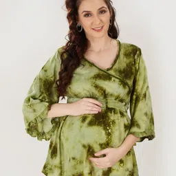 Mom For Sure by Ketki Dalal Women Olive Green Tie Dye Maternity Top-picture-18