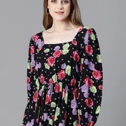 Oxolloxo Floral Printed Square Neck Puff Sleeves Top-picture-38