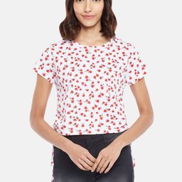 People White Floral Printed Pure Cotton Regular Fit Crop Top-picture-41