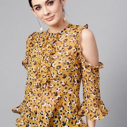 Pannkh Women Brown Floral Print Ruffles Top-image-30