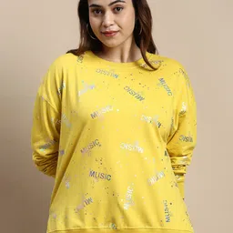 SHOWOFF Plus Typography Printed Round Neck Drop Shoulder Sleeves Pullover image 3