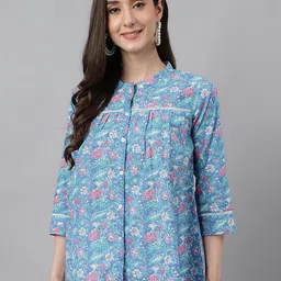 Janasya Floral Printed Cotton Shirt Style Top-picture-46