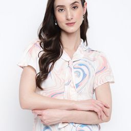 Latin Quarters Abstract Printed Tie-Up Neck Top-picture-14