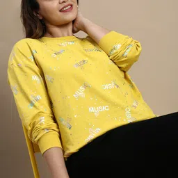 SHOWOFF Plus Typography Printed Round Neck Drop Shoulder Sleeves Pullover image 1