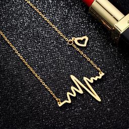 Yellow Chimes Gold-Plated Stainless Steel Heartbeat Pendant With Chain-57