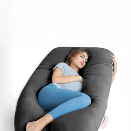 Homerz Black U-Shape Fibre Filled Faux Velvet Ultra Soft Maternity Pillow-26