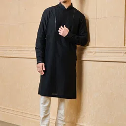 Tasva Striped Embroidered Mandarin Collar Straight Kurta With Churidar-picture-44