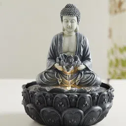 Home Centre Alpine Grey & Black Buddha & Lotus Water Fountain-14