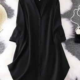 Women Shirt Black Knee Length Dress-image-5