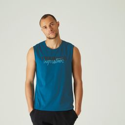 domyos Men's Cotton Gym Tank Regular fit 500 - Blue Print-picture-38