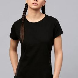 Women Solid Round Neck Pure Cotton Black T-Shirt-image-28