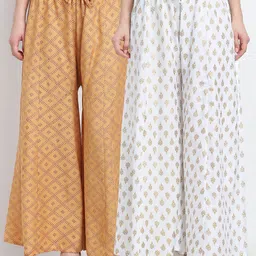 GRACIT Women Pack Of 2 Beige & White Ethnic Motifs Printed Flared Ethnic Palazzos-picture-42