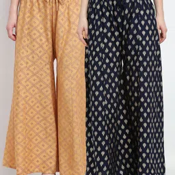 GRACIT Women Pack Of 2 Beige & Black Printed Flared Knitted Ethnic Palazzos-picture-39