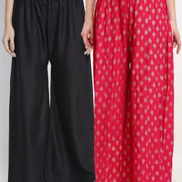 GRACIT Women Pack of 2 Black & Red Ethnic Palazzos-picture-46
