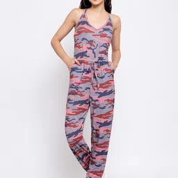 iki chic Women Grey & Peach-Coloured Printed Basic Jumpsuit-18
