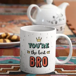 Oye Happy White & Red Best Bro Printed Ceramic Glossy Mugs-25