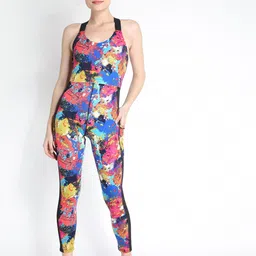 CHKOKKO Multicoloured Printed One-Piece Yoga Basic Jumpsuit-image-9