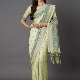 Mitera Olive Green Ethnic Motifs Art Silk Saree-image-23