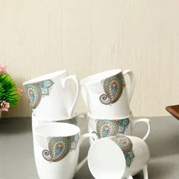 Femora White & Blue Printed Bone China Matte Set of 6 Cups-picture-11