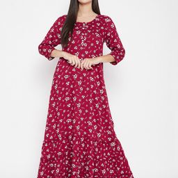 Clovia Women Maroon & White Printed Maxi Nightdress-image-30