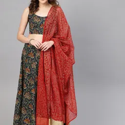 anayna Maroon & Gold-Toned Ethnic Motifs Printed Block Print Dupatta-28