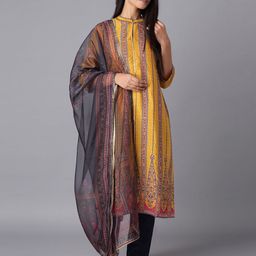 WISHFUL Grey & Pink Ethnic Motifs Printed Organza Dupatta-27