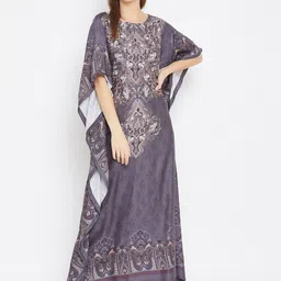 The Kaftan Company Grey & Beige Printed Nightdress-picture-7