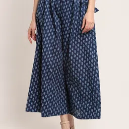 TAG 7 Women Navy Blue Ethnic Motifs Printed Flared Palazzos-image-41