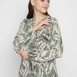 250 DESIGNS Women Multicoloured Tropical Print Mandarin Collar Georgette Top-image-82