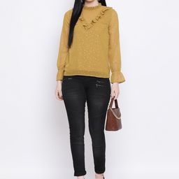 Oxolloxo Women Mustard Yellow Printed Top-image-31