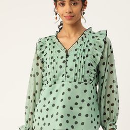 Antheaa Women Sea Green & Black Polka Dot Printed Top-image-67